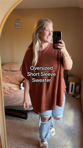 Cute Oversized Short Sleeve Sweater for Fall