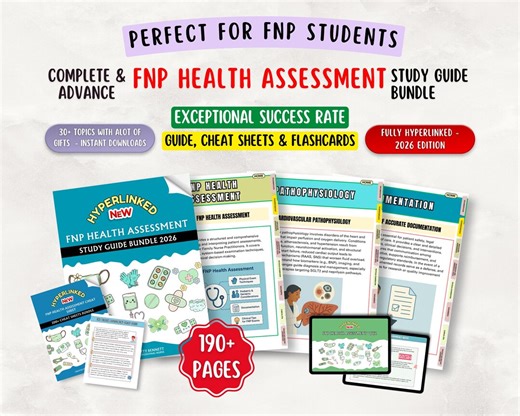 FNP Health Assessment Study Guide, 195  Pages, Cheat Sheet & Flashcards Hyperlinked 2026 (PDF File) - Etsy