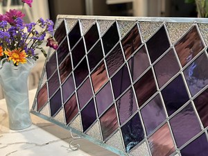 Custom Purple and Clear Diamond Stained Colored Glass Window Transom Panel Hanging - Etsy