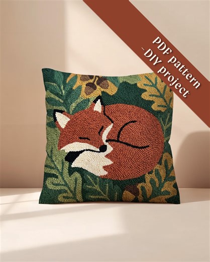 Fox Punch Needle Pillow Pattern, Woodland Animal Rug Hooking PDF, Forest Fox DIY Nursery Decor, Textured Nature Cushion Design - Etsy