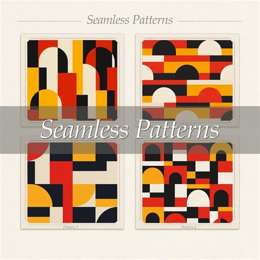 Bauhaus Seamless Geometric Patterns | Arch Shapes Digital Paper | Bold Repeating Backgrounds - Etsy