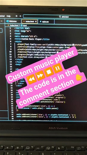Custom music player program in HTML,CSS ⏩⏪ #html #css #programming #coding #viral #pc #youtubeshorts