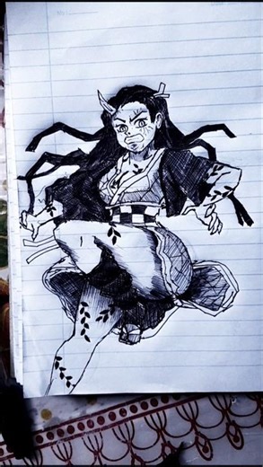 Nezuko final form ballpoint pen drawing