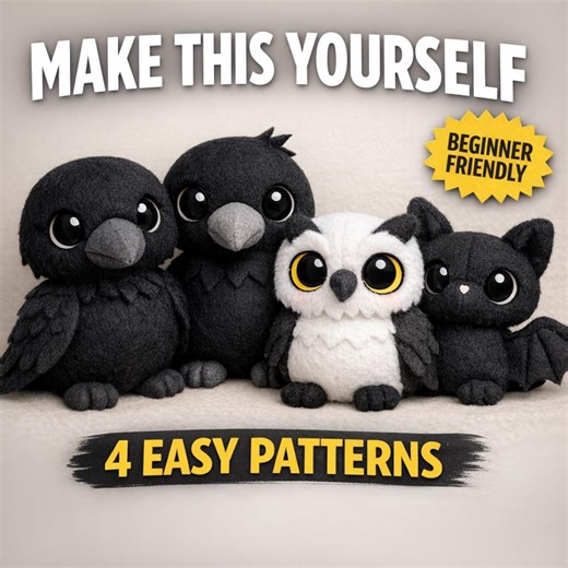 Gothic Bird Sewing Pattern Bundle, Crow Raven Owl Bat Plush PDF, Beginner Sewing Pattern, Felt Animal , DIY Stuffed Animal, Instant Download - Etsy