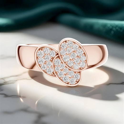 Round Cut Lab Grown Diamond Butterfly Ring, Rose Gold Nature Inspired Pavé Band - Etsy