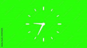 animation of the clock face at twelve o'clock green screen, Simple Clock Animation green screen, 3D rendered last 1 minute of 12 o'clock wall analog clock animation, clock rotating chroma key.