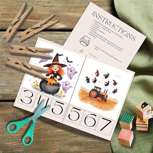 Halloween Count and Clip Cards: Preschool Math Game (digital Download) - Etsy
