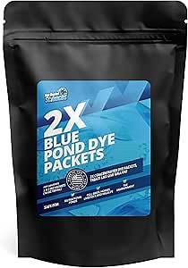 2 Packs of 2X Blue Pond Dye Packets - Covers 1 Acre, Soluble Pond Dye Blue for Ponds, Ideal for Lakes, Recreational Ponds, Fish & Wildlife, Concentrated Water Colorant for a Natural Aqua Color