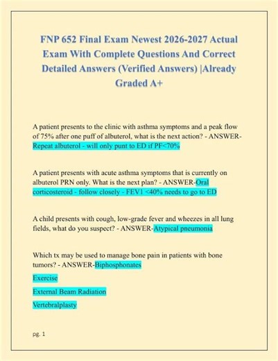 FNP 652 Final Exam Newest 2026 2027 Actual Exam With Complete Questions And Correct Detailed Answers