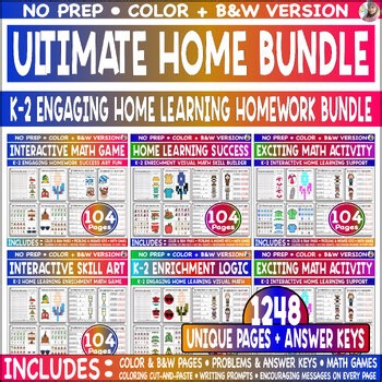 Ultimate K-2 Homework Bundle Engaging Home Learning Cut Paste Color Picture Game