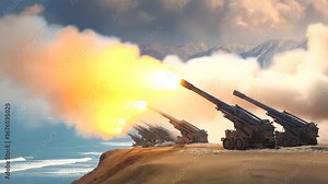 Coastal Defense Line with Heavy Artillery for Military Operations
