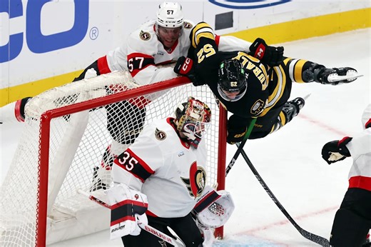 Bruins score with 6 seconds left in OT to beat Senators 3-2 and earn fifth straight victory