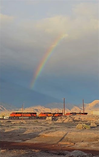 BNSF Train Under a Rainbow at Amboy 🌈 Mojave Desert After the Storm