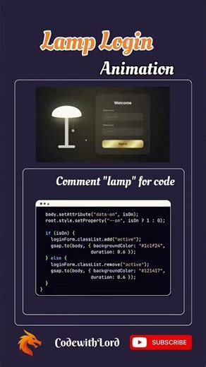 Creative Lamp Login Animation Using HTML CSS & JavaScript | Dark UI Toggle Effect 🔥