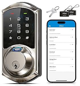 Veise VE07 Fingerprint Smart Door Lock, 7-in-1 Keyless Entry Deadbolt with App Control, Electronic Digital Touchscreen Keypad, Biometric Smart Locks for Front Door, Auto Lock, Satin Nickel