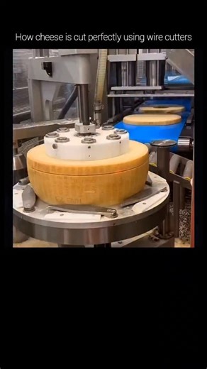The Science Behind on Instagram: "Follow @TheScienceBehind for more behind-the-scenes processes explained. Cutting huge blocks of cheese might look simple… but at large factories, it’s done with precision wire cutters built to slice cleanly without crushing or deforming the cheese. Ultra-sharp stainless steel wires glide through the block with almost no resistance, creating perfectly even pieces in seconds. This method keeps the texture intact, reduces waste, and makes mass packaging way faster.