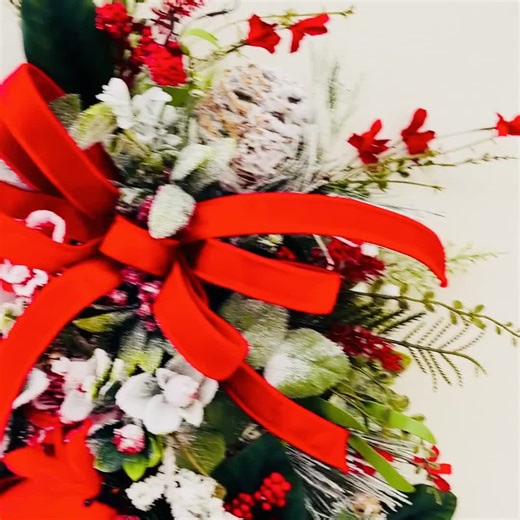 Cardinal Christmas Door Swag With Red Velvet Bows | Winter Front Door Wreath With Frosted Greenery & Red Roses | Holiday Porch Decorations - Etsy