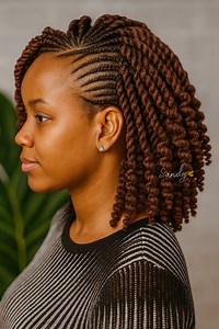 Neatly curved cornrows feeding into rich spring twists, giving a soft, full, and beautifully textured shoulder-length finish. ✨ #protectivestyles | Stylist Studio