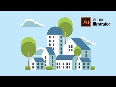 Flat Style City Landscape with Buildings and Trees tutorial in Illustrator