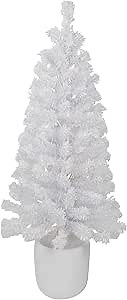 Northlight Pre-Lit Potted Flocked Winter Pine White Tinsel Artificial Christmas Tree Clear Lights, 3.5', Green