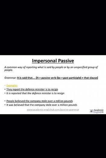 Academic Grammar: Impersonal Passive
