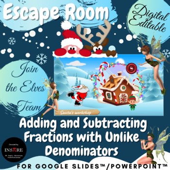 Christmas Math Escape Room - Adding and Subtracting Fractions EDITABLE DIGITAL
