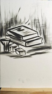 How to Draw a Beautiful Stack of Books 📚# Charcoal Sketch # Steel Life Drawing # Tranding # facts