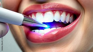 A dental professional performs ultrasonic cleaning, using advanced technology to remove plaque and stains from the teeth, promoting oral health and hygiene.
