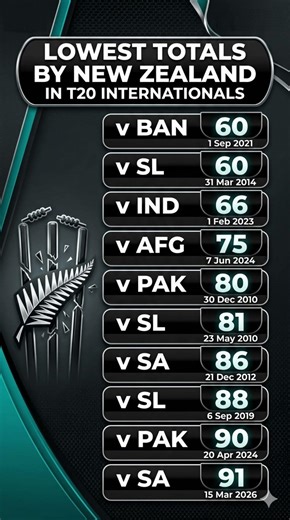 Lowest totals by New Zealand in T20 Internationals | New Zealand Bundled for 91 vs South Africa