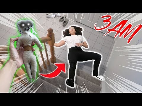 PRANKING MY BEST FRIEND WITH A VOODOO DOLL AT 3 AM!! (SHE GOT PUSHED DOWN THE STAIRS!!)