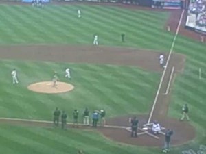 Gary Dell'abate (BabaBooey) from the Howard Stern Show throws the first pitch at Mets citi field