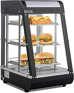 ROVSUN 15" Commercial Food Warmer Display Pizza Warmer, 3-Tier Electric Countertop Food Warmer w/LED Lighting Adjustable Removable Shelves Glass Door, Pretzel Warmer for Buffet Restaurant, 1000W