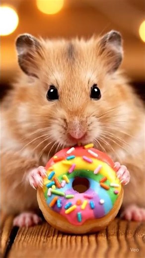 ASMR HAMSTER EATING Rainbow Doughnut 🌈🍩 (Satisfying CRUNCHY Sprinkles & Cute Mukbang)