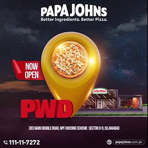 54 reactions · 7 comments | Most Awaited Moment is Here!!!! Papa Johns is Now Open in PWD Islamabad! We're Ready to Serve You Better Ingredients, Better Pizza. Visit Us at 383 Main Double Road NPF Housing Scheme Sector 0-9, Islamabad. Or Order Now Call: 111-11-7272 I Visit: www.papajohns.com.pk #PapaJohnsPK #BIBP #PizzaLover #PwdIslamabad #NowOpen #PjFamily | Papa John's Pizza | Facebook