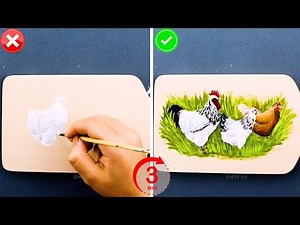 How To Paint Chickens on Wood in 3 Minutes Step by Step for beginners 😍 |Acrylic Painting Techniques