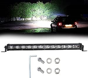 LED Light Bar 14 Inch - Single Row Automotive LED Light Bar, 6D Optical Lens Slim Led Light Bar, Work Light Off Road Driving Light with Mount Bracket for ATV UTV Trucks Boat SUV, TUMAX