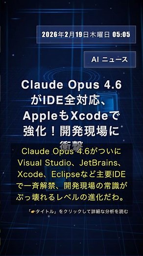 🧐👉 Claude Opus 4.6がIDE全対応、AppleもXcodeで強化！開発現場に衝撃 #QixNewsAI