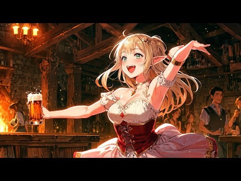 Cheerful Elven Tavern Night – Warm Medieval Ambience with a Joyful Barmaid 🍺✨