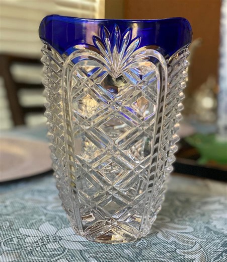 Vintage Anna Hütte Cobalt Rim Lead Crystal Vase • 24% Lead Crystal • German Cut Glass • Blue Rim Crystal Vase • 7.5” Tall - Etsy