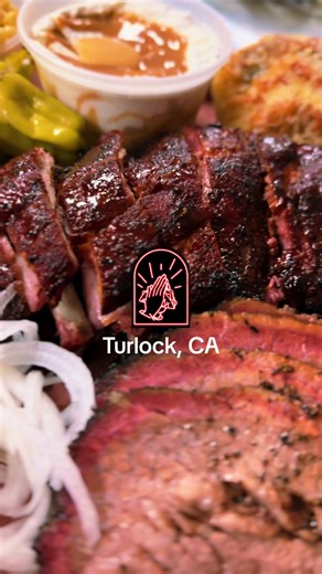 Welcome to Big Vics BBQ in Turlock, CA where you can find giant meat platters with your favorte meats, sides and desserts! This was a massive platter featuring our baby back ribs, barbacoa tacos, brisket, mac n cheese, brisket beans, cornbread & banana pudding! We are open Wednesday through Saturday 11-3pm for lunch, take out and delivery! Download our mobile app and start earning rewards towards your purchases! #CA #bbq #foodtiktok