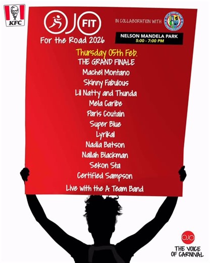 𝐎𝐉𝐎 𝐅𝐢𝐭 𝘪𝘯 𝘤𝘰𝘭𝘭𝘢𝘣𝘰𝘳𝘢𝘵𝘪𝘰𝘯 𝘸𝘪𝘵𝘩 𝐓𝐡𝐞 𝐂𝐢𝐭𝐲 𝐨𝐟 𝐏𝐨𝐫𝐭-𝐨𝐟-𝐒𝐩𝐚𝐢𝐧 𝘱𝘳𝘦𝘴𝘦𝘯𝘵𝘴 𝐎𝐉𝐎 𝐅𝐢𝐭 𝟐𝟎𝟐𝟔 🎊𝐓𝐇𝐄 𝐆𝐑𝐀𝐍𝐃 𝐅𝐈𝐍𝐀𝐋𝐄 - 𝐓𝐡𝐮𝐫𝐬𝐝𝐚𝐲 𝟓𝐭𝐡 𝐅𝐞𝐛 𝟓-𝟕𝐩𝐦 ✅ Bigger Stage ✅ Bigger Sound System ✅ Expanded Fitness Space ✅ All the Big Soca Stars 🥁 The A Team Band live! 🔌𝙋𝙤𝙬𝙚𝙧𝙚𝙙 𝙗𝙮 𝙆𝙁𝘾 @kfc.tt ‼️𝐍𝐄𝐖 𝐕𝐄𝐍𝐔𝐄 𝐀𝐋𝐄𝐑𝐓‼️ 🌳The Nelson Mandela Park 🅿️ Unlimited parking available (Entrance opposite St. Mary’s Grounds) It’s