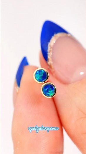 Dainty Opal Earrings Studs 14K Yellow Gold