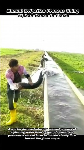 Manual Irrigation Process Using Siphon Hoses In Fields