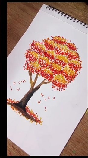 how to draw Autumn tree🍂🍁#shorts #oilpastel #painting #easydrawing #tree #crayon #art