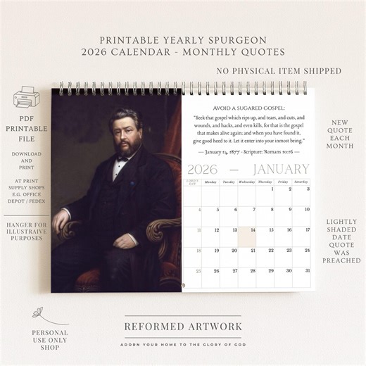 Charles Spurgeon 2026 Calendar Printable Reformed Theology Reformed Baptist Charles Spurgeon Portrait Digital Download Theologian Poster - Etsy Canada