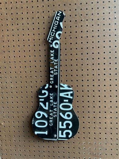 License Plate Guitar Wall Art- Handmade Metal Music Decor, Michigan Plates - Etsy