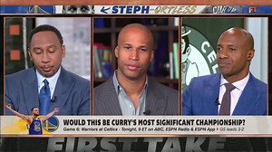 "If Steph Curry wins the championship now, at age 34, performing the way that he has performed in these NBA Finals ... this championship would be the best that he has captured." —Stephen A. Smith on the significance of this 🏆 for Curry should Golden State win it all. | ESPN First Take