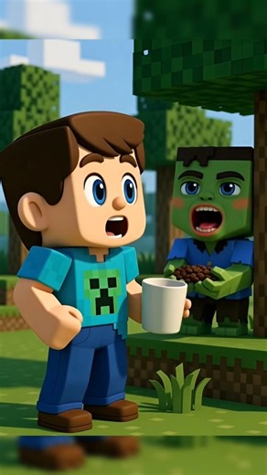Little Steve Meets a Sleepy Zombie Looking for Coffee 😂☕ | Funny Minecraft Short