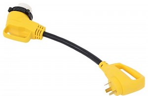 Camco Power Grip 90-Degree Locking Electrical Adapter 50-Amp Female / 30-Amp Male Plugs Camco RV Plu