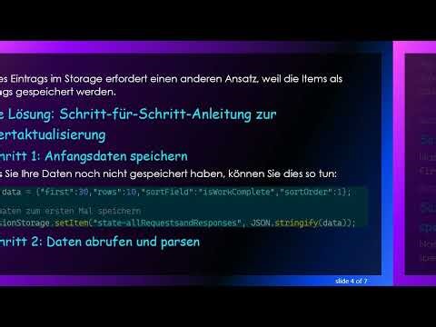 Aktualisierung eines einzelnen Werts im Session Storage